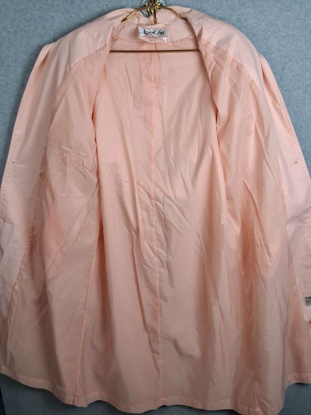 Vtg The Jack Set Trench Coat S Peach Double Breasted Belted 80s Rain Jacket Wmns - Picture 14 of 15